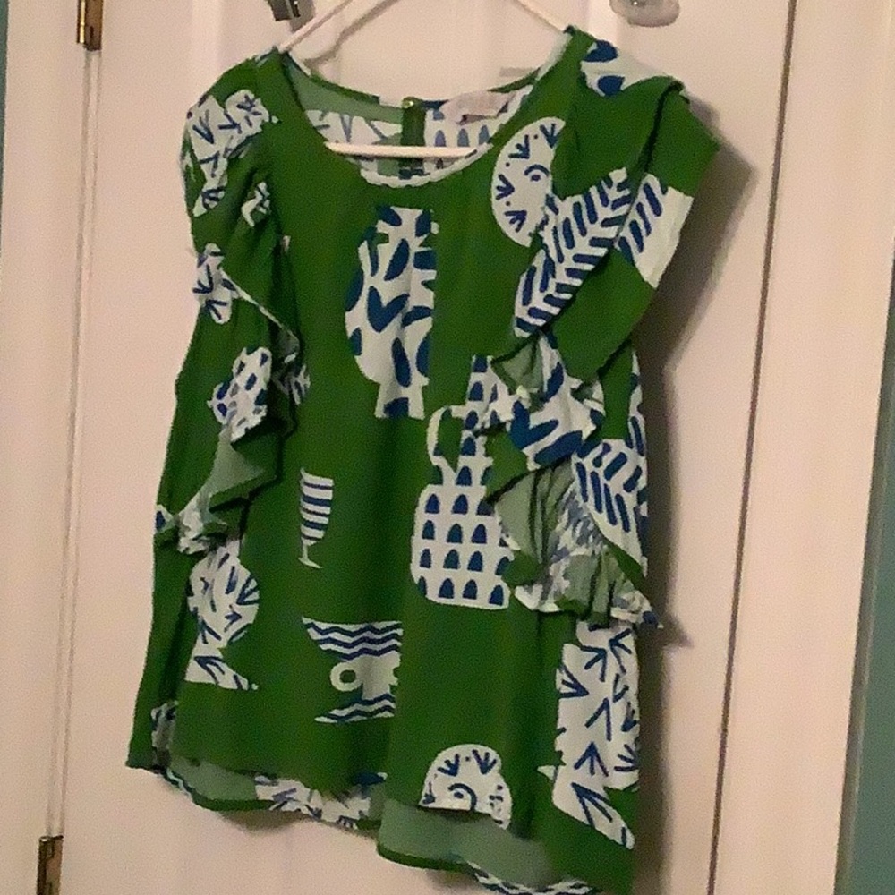 Green and Blue Patterned Top XL